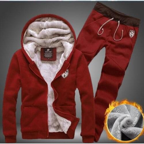 Sporting Suit Men Winter Track Suits Sets Mens Warm Hooded Sportswear Fleece Lined Thick Tracksuit 2PCS Jacket+Pants Set Male