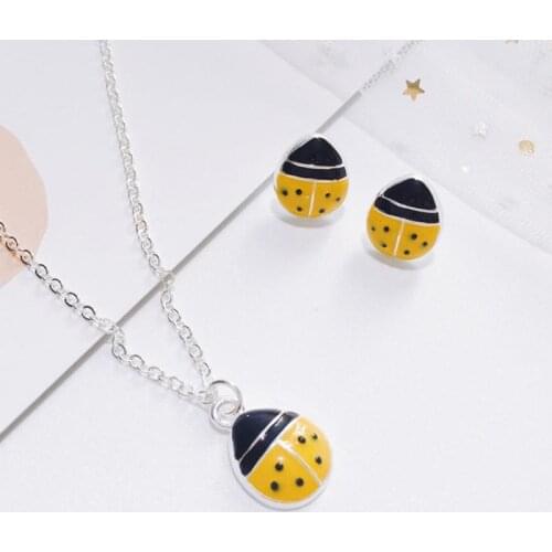 Cute Cartoon Jewelry Ladybug Insect Pattern Necklace Earrings 2pcs Creative Cartoon Style Jewelry Set Handmade Gifts For Kids