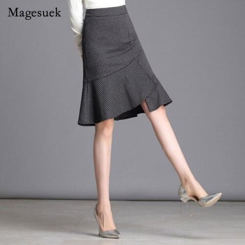Fashion Spring Summer Skirts Womens Korean Plaid Vintage Irregular High Waist Skirt Elegant A-line Faldas 8816 50