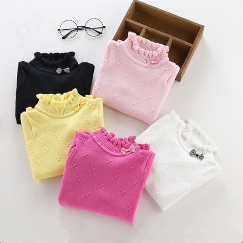 2-8Yrs Baby Girls Sweater Children Solid Candy Color Knitted Sweaters Kids Clothes Toddler Cute Bow Autumn Winter Girl Pullover