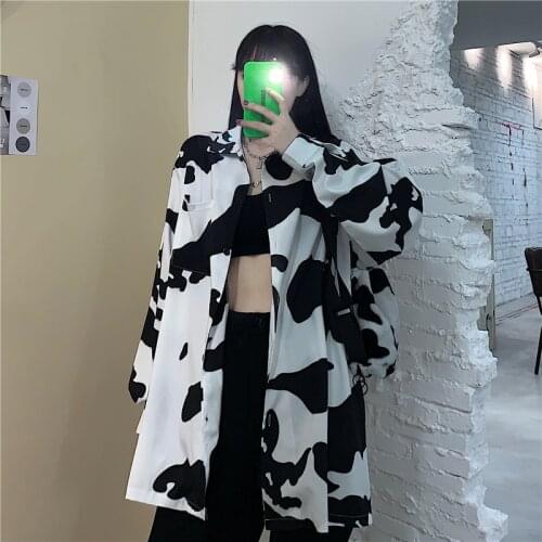 Loose long sleeve milkPrint shirt Women Korean Style Fashion Spring 2021 Button Long Sleeve Women Shirt Leisure Tops New