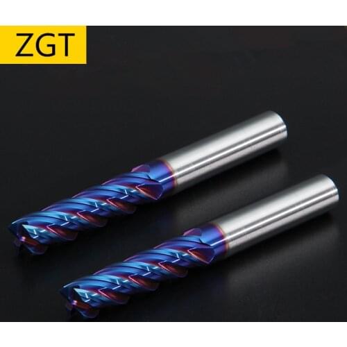 ZGT Endmill Cutting HRC65 4 Flute 4mm 5mm 6mm 8mm 10mm Metal Cutter Alloy Carbide Milling Tungsten Steel Milling Cutter End Mill