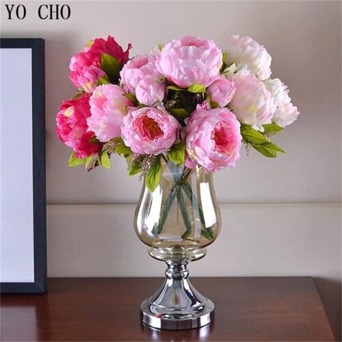 YO CHO 7 Big Heads/Bouquet Peonies Artificial flowers Peony Vivid flores artificiales Fake Silk Rose Bridal Wedding decor wreath