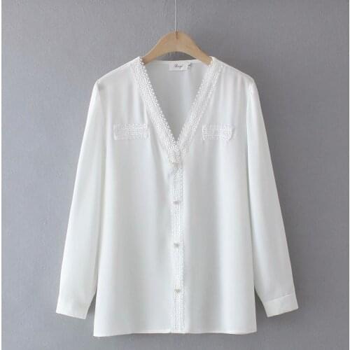 Womens oversize shirt V-Neck lace woman blouses 2021 plus size spring autumn Long sleeve Female clothing black white pink