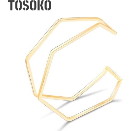 TOSOKO Stainless Steel Jewelry Exaggerated Opening Polygon Line Hollow Out Bracelet Womens Fashion Hand Ornament BSZ194