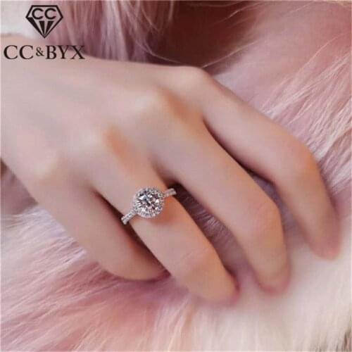 CC Rings For Women Sterling 925 Silver Simple Ring Round Stone Cubic Zirconia Bride Wedding Engagement Jewelry Accessories CC583