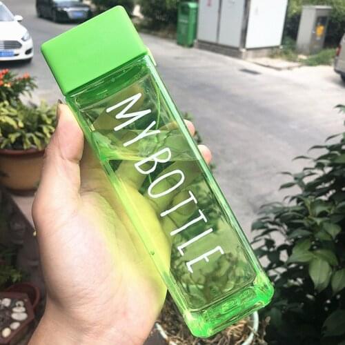 1PC 500ml Cute Square Transparent Water Cup Tea Milk Fruit Outdoor Water Bottles Sport Bottle With Portable Milk Rope Water Cup