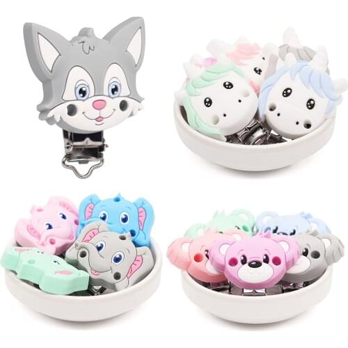 1Pcs Silicone Pacifier Clips Cat Elephant Animal Cute Cartoon Metal Part DIY Baby Pacifier Clips Accessories