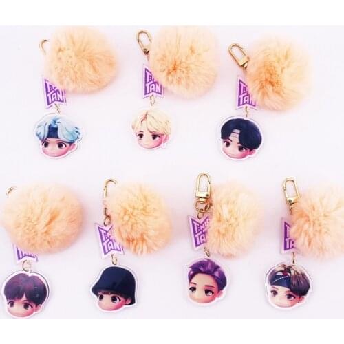 1pcs Cute Bangtan boys Keychain Kpop Tinytan Cartoon Jungkook SUGA V JIMIN JIN Key chain Plush Pendant Creative K-pop supplies