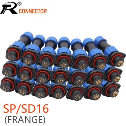 10sets/lot IP68 Waterproof SD16 Flange Aviation Plug Socket Male + Female 2/3/4/5/6/7/9 Pins IP68 SP16 M16 16mm Connector