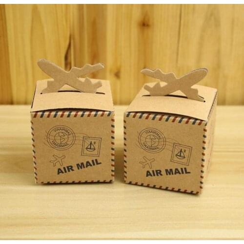 100pcs Airplane Gift Box Candy Box Kraft Paper Wedding Travel Theme Decoration Party Favors Boites De Bonbons Mariage Sweet Box