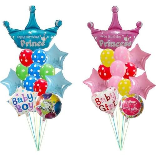 13pcs/set Princess Crown Foil Helium Balloon Birthday Theme Party Baby Shower Decoration Gender Balloon Kids Toys Air Globos