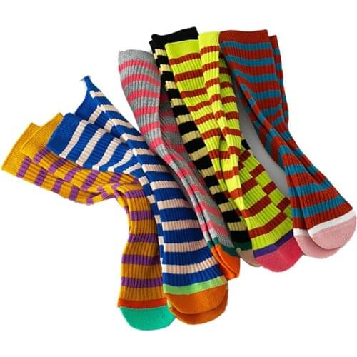 2021 Spring 1-8Y New Childrens Socks Without Heel Straight Students Striped Color Matching Baby Socks