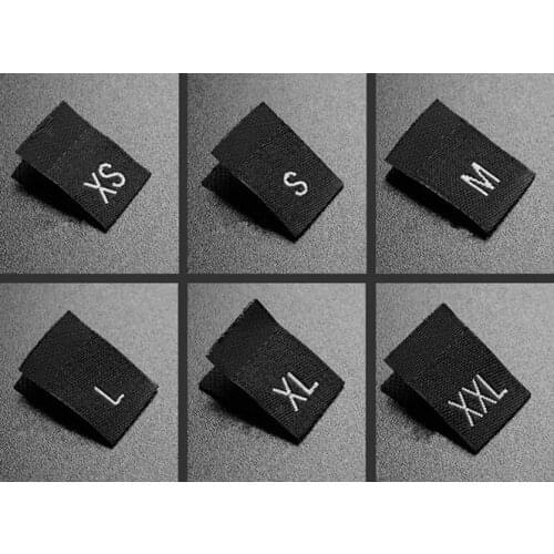 3000pcs Big Size White Satin Label Tags Black Letters with Cut and Fold (S-XXXL), Soft Clothing/Scarf Tags