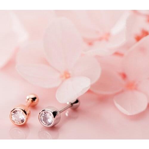 925 Sterling Silver Round CZ Post Stud SINGLE Earring Screw Back Jewelry A1450