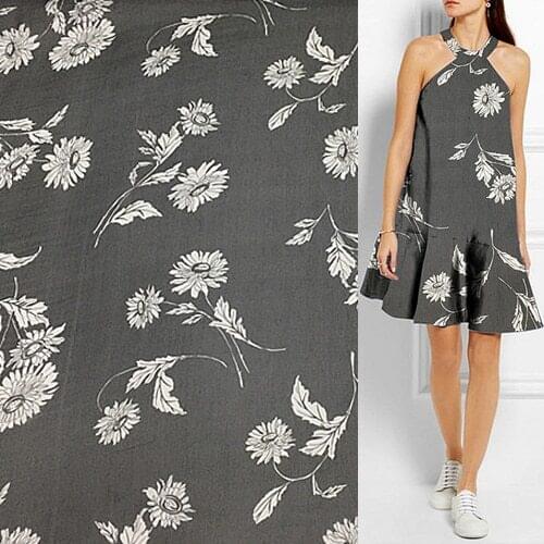 White floral on black bottom 100% Mulberry silk georgette gauze fabric,SCG454