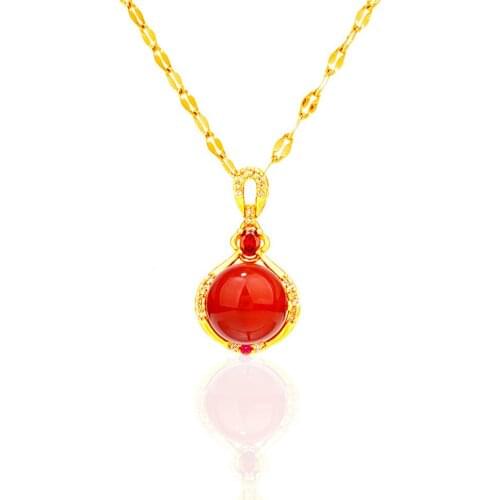 Korean Sweet Natural Stone Pendant Necklaces for Women Shiny Rhinestones 24K Gold Color Link Chain Charm Choker Necklace Jewelry