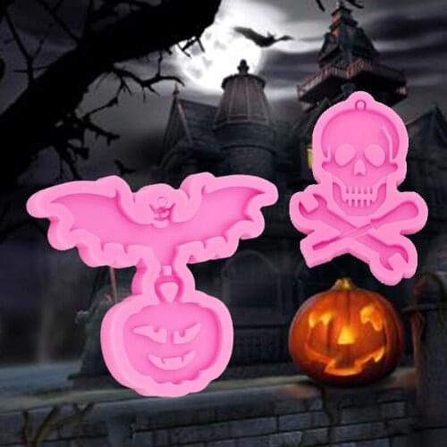 Shiny Pumpkin Bat Epoxy Resin MoldChristma Keychain Pendant Silicone Mould DIY Crafts Jewelry Necklace Earring Clay Polymer Mold