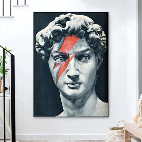 Black White Sculpture of David Head Canvas Paintings on The Wall Art Posters and Prints Wall Art Canvas Pictures for Living Room