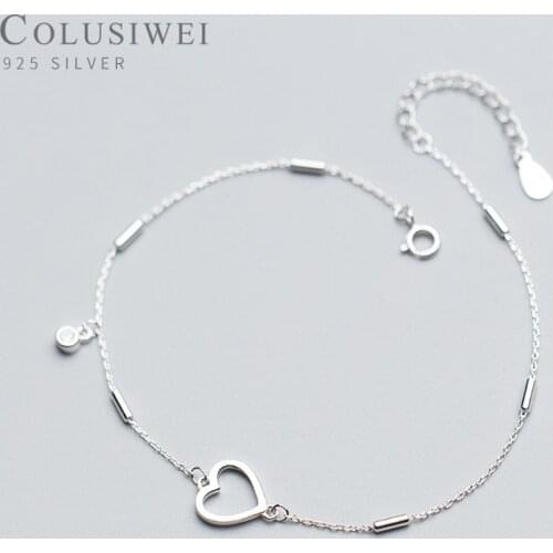 Colusiwei Simple Design Heart Silver Anklet for Women Sterling Silver 925 Bracelet for Ankle and Leg Fashion Foot Jewelry