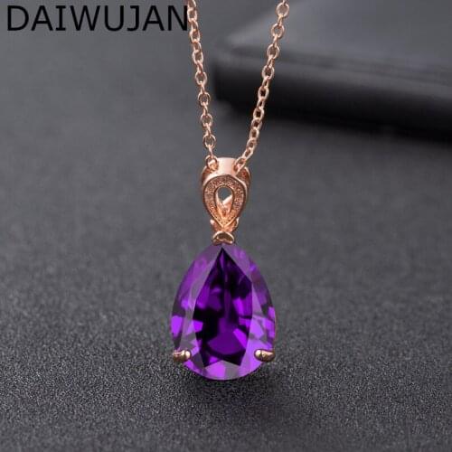 DAIWUJAN Original Silver 925 Jewelry Water Drop Shaped Pendant Necklace For Women Luxury Crystal Rose Gold Chain Necklace