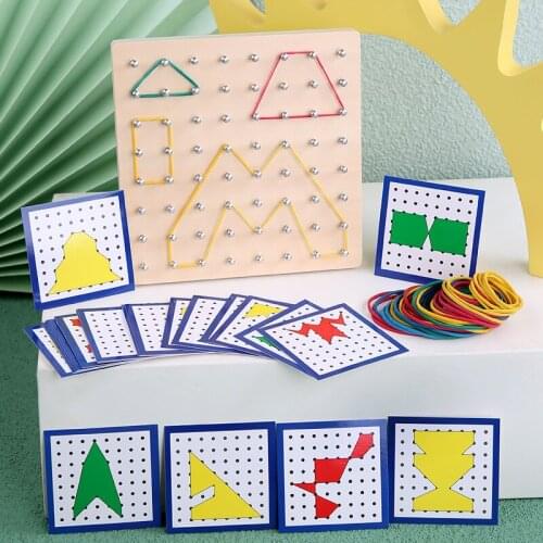 Wooden Geoboard Mathematical Manipulative Material Array Block Geo Board Graphical Educational Toy With Pattern Cards Montessori
