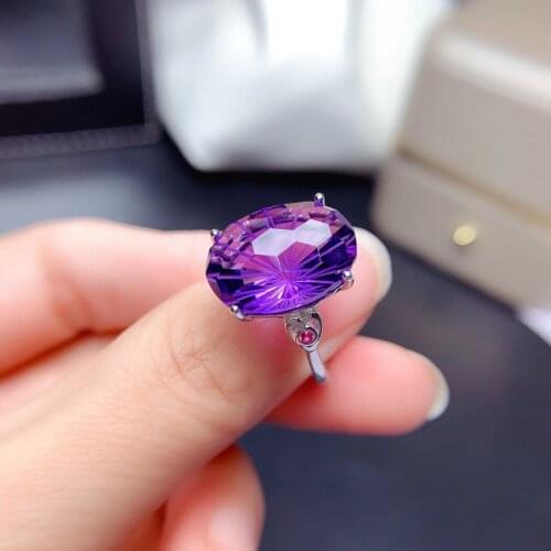Big size purple Amethyst/yellow citrine gemstone ring for women jewelry real 925 silver round natural gem couple ring date gift