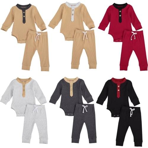 2 Pieces Baby Suit Set Round Neck Long Sleeve Baby Romper +Trousers for Children Infant Toddler Sets 0-24M