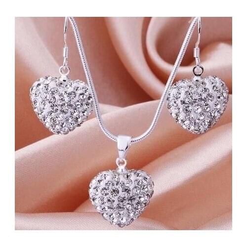 4 set/lot multicolor mixed Heart Crystal set silver plated drop earrings Necklace Pendant 16 inch Snake Chains s3534