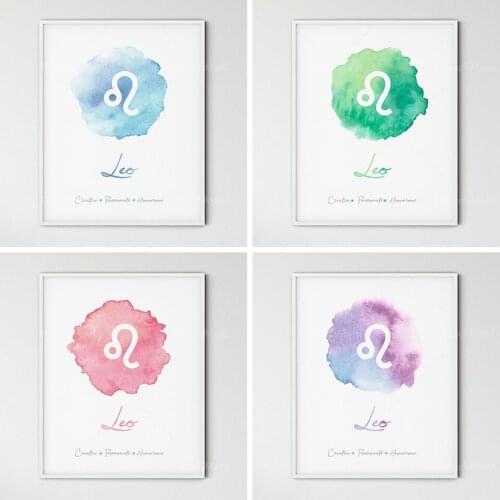 Leo Zodiac Art, Leo Astrology Gift, Astrology Watercolor, Constellation Art, Zodiac Print, Leo Sign Gift