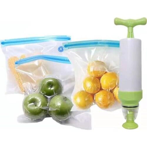 Reusable Food Bag Manual Suction Pump Plastic Food Preservation Bag Sealed Bag Suction Manual Without Pump Kitchen Accessories