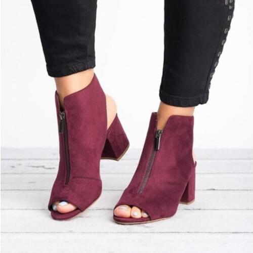 Fashion heel boots women shoes 2021 fish mouth casual shoes woman boots solid color zip ankle boots women plus size botas mujer