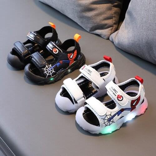 Fashion Cartoon Spiderman Lighting Kids Sneakers Lovely Cute 5 Stars Excellent Children Sandals Disney Boys Toddlers