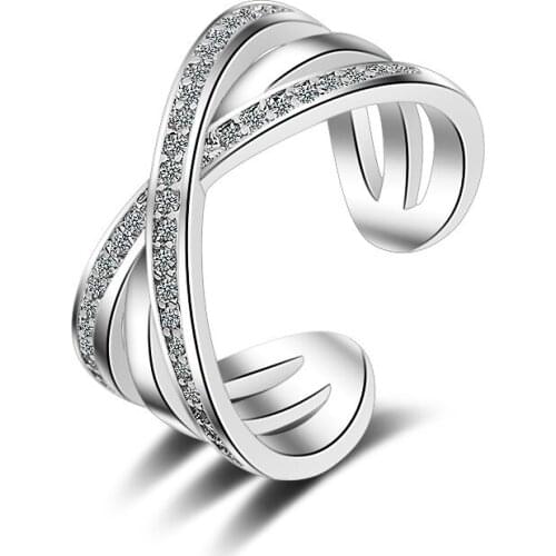 LUKENI Fashion 925 Sterling Silver Rings For Women Party Jewelry Charm Crystal Cross Girl Finger Rings Accessories Adjustable