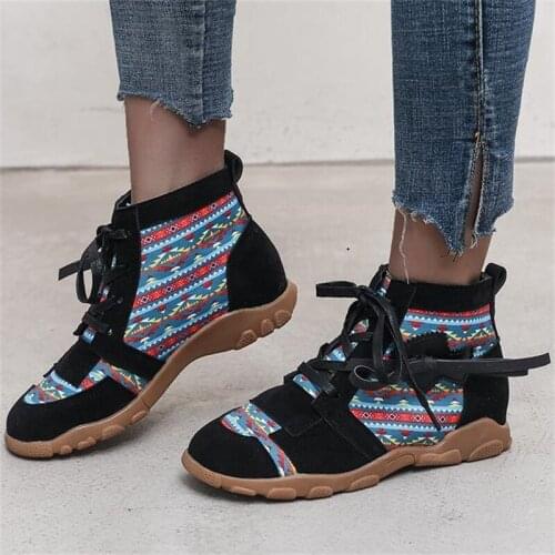 Fashion Printing Short Boots Casual Frenulum Flat Women Shoes Comfortable Soft Sole Ethnic Style Vintage Boots Zapatos De Mujer