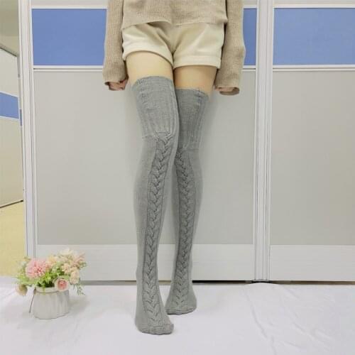 Fashion Womens Stockings Thick Kintted Autumn Winter Casual Warm Solid Over Keen Socks Leg 6 Colors