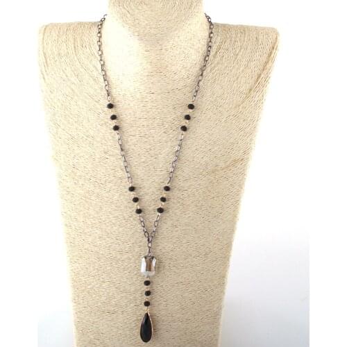 MOODPC Fashion Bohemian Jewelry 6mm Glass Rosary Chain/Chain Crystal Link Crystal Drop Pendant Necklaces For Women Necklace