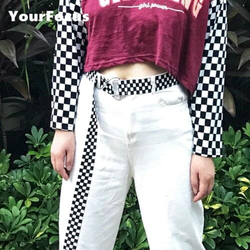 2018 New Kpop Harajuku Unisex Checkerboard Couple Belt Plaid Punk Female Long Canvas Belt