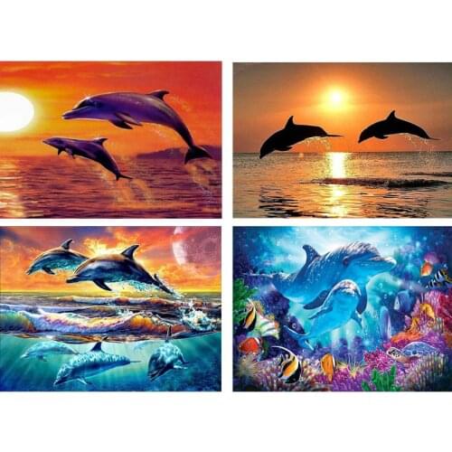 New 4 Pack Sea Dolphin 5D DIY Diamond Painting Kits Full Drill Rhinestone Embroidery Cross Stitch Home Decor