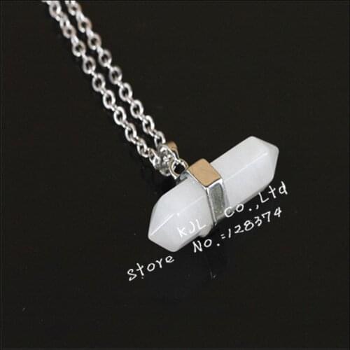 1pcs 2015 charming natural gem beads pendant necklace fashion white stone pendants silver plated necklace for women