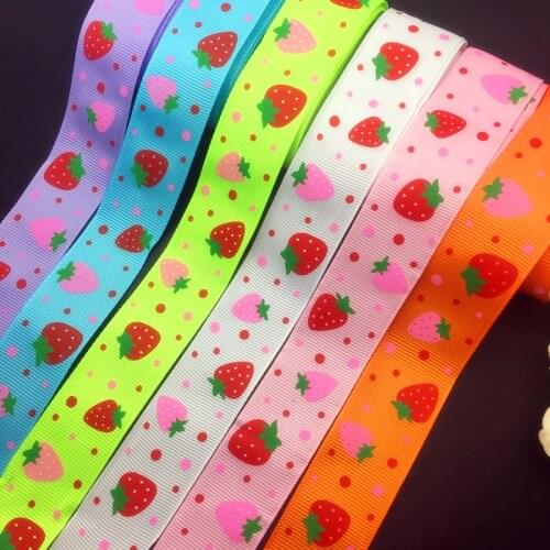 Wholesale 5 Yards 1Inch 25mm Wide Strawberry Printed Grosgrain Ribbon Hair Bow/Christmas/wedding DIY Sewing Craft