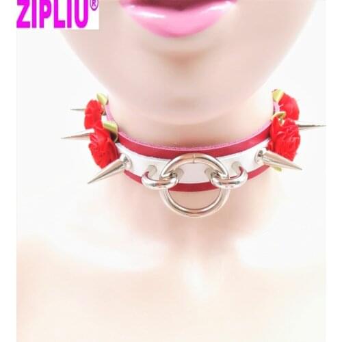 New Fashion Sexy Harajuku Leather Punk Choker Necklace Flower O-Round Rivets Collar handmade goth torque hot rock