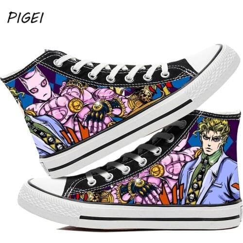Anime JoJos Bizarre Adventures Cosplay Canvas Shoes Women Mens Casual High Platform Sneakers JoJo Couples Vulcanized shoes