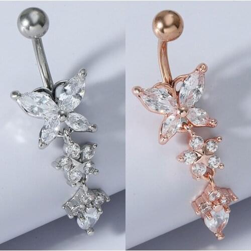 New Exquisite Butterfly Zircon Fashion High Quality Surgical Steel Navel Piercing Belly Button Rings Belly Piercing Body Jewelry