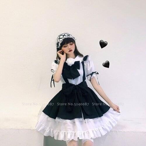 Girls Lolita Tea Party Princess Dress Sweet Fashion Casual Kawaii Lace Maid Dresses Apron Cosplay Costume Women Casual Vestidos