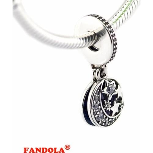 Fits Pandora Charms Bracelets 925 Sterling Silver Jewelry Vintage Night Sky Beads with Shimmering Midnight Blue Enamel Free Ship