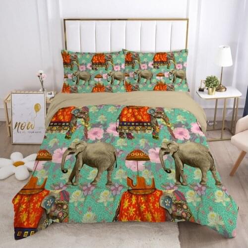 Duvet Cover Set Bedding Sets Elephant Bedding Bag Quilt Covers Pillow Case Full Twin Single Double Size 3D Bohomia Bed Linens