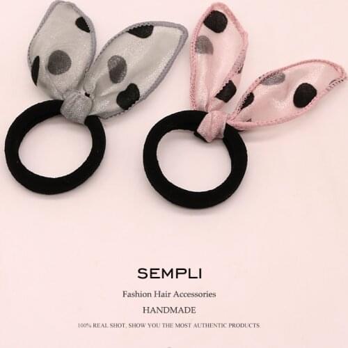 Cute Black Lace Bunny Rabbit Ear Ribbon Headwear Elastic Hair Bands For Girls and Women Accessories Hot Sale