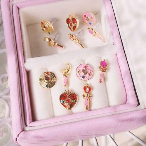 Sailor Cosmic Heart Crystal Star Transformation Brooch Compact Rod stick earring jewelry