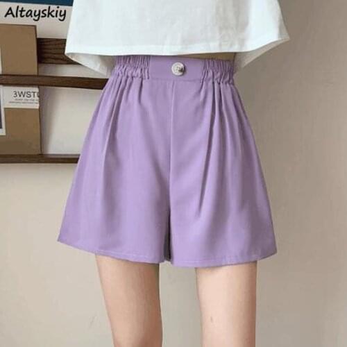 Shorts Women Lovely Solid Various Colors Trousers Cozy Female Preppy Style Summer Breathable Elastic Waist Loose Simple Ladies